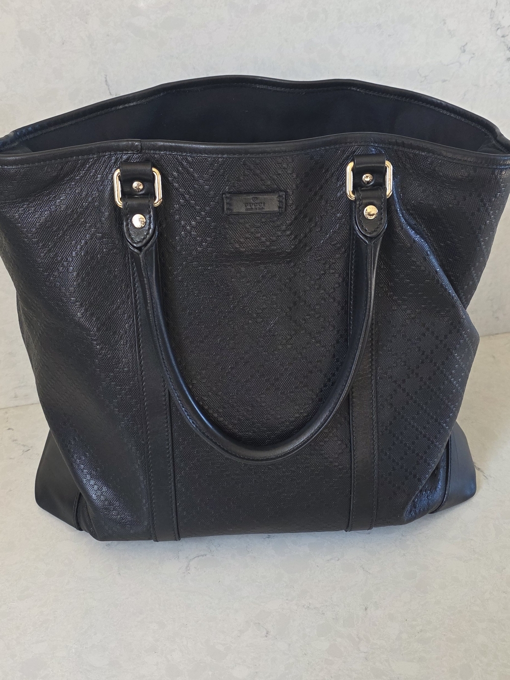 Gucci Black Leather Tote with Gold-Tone Hardware